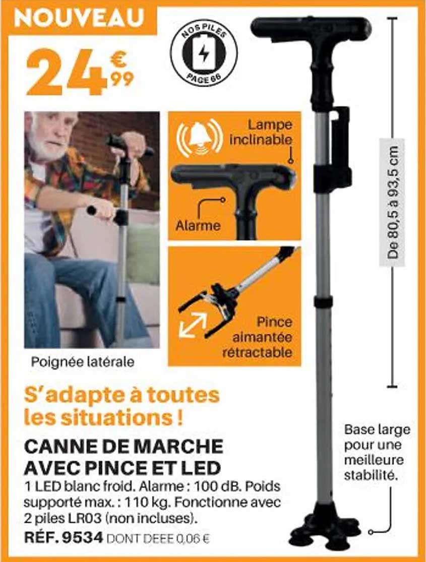 Canne De Marche Avec Pince Et Led