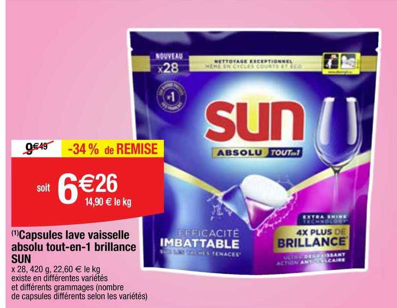 capsules lave vaisselle absolu tout-en-1 brillance sun
