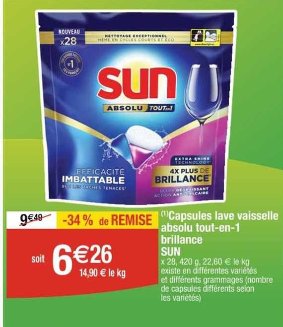 capsules lave vaisselle absolue tout-en-1 brillance sun