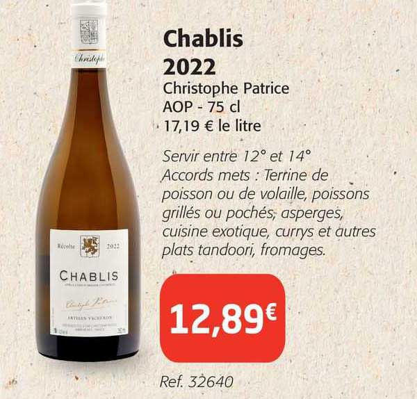 chablis 2022 christophe patrice aop