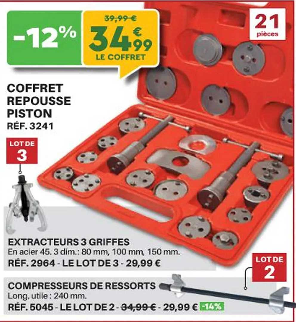 coffret repousse piston, extracteurs 3 griffes, compresseurs de ressorts
