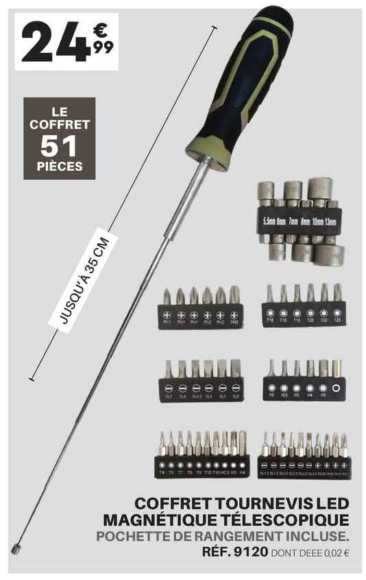 Coffret Tournevis Led Magnétique Télescopique