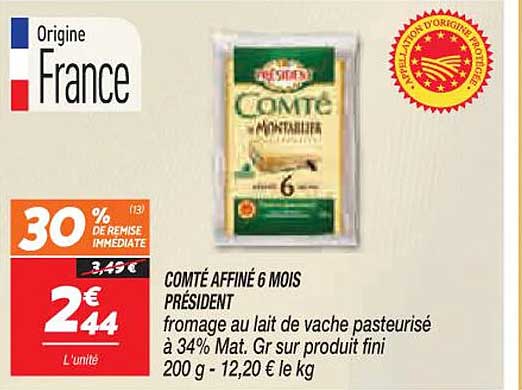 Comté Affiné 6 Mois Président