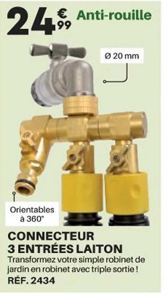 connecteur 3 entrées laiton