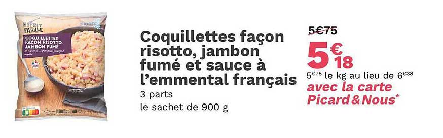 coquillettes façon risotto, jambon fumé et sauce à l'emmental français