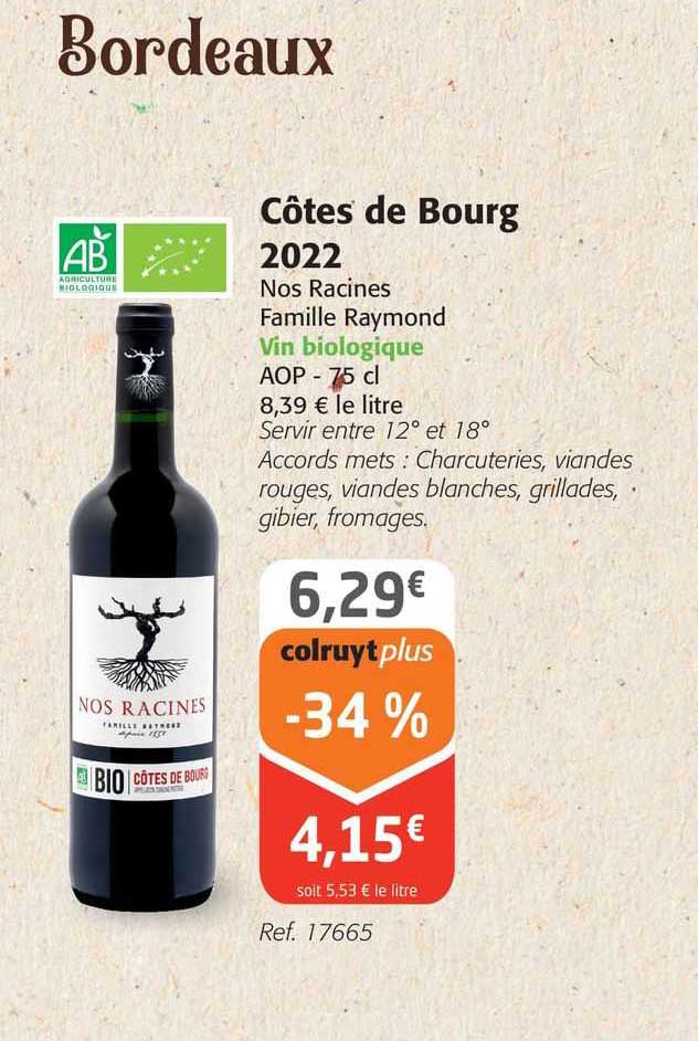 côtes de bourg 2022 nos racines famille raymond vin biologique aop