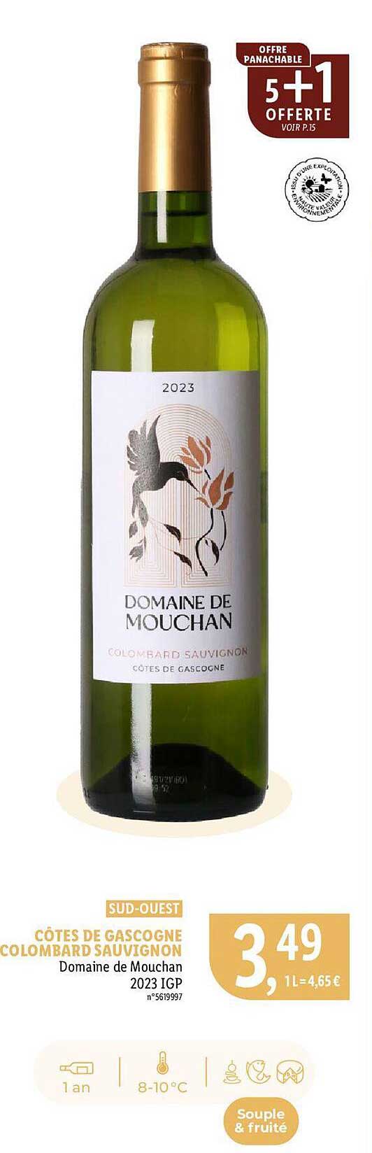 côtes de gascogne colombard sauvignon domaine de mouchon 2023 igp