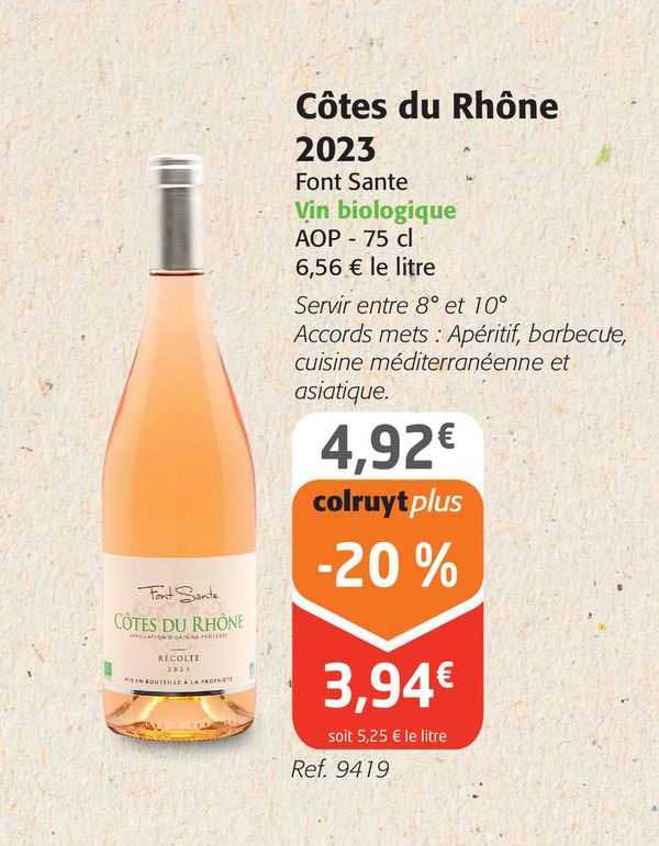 côtes du rhône 2023 font sante vin biologique aop