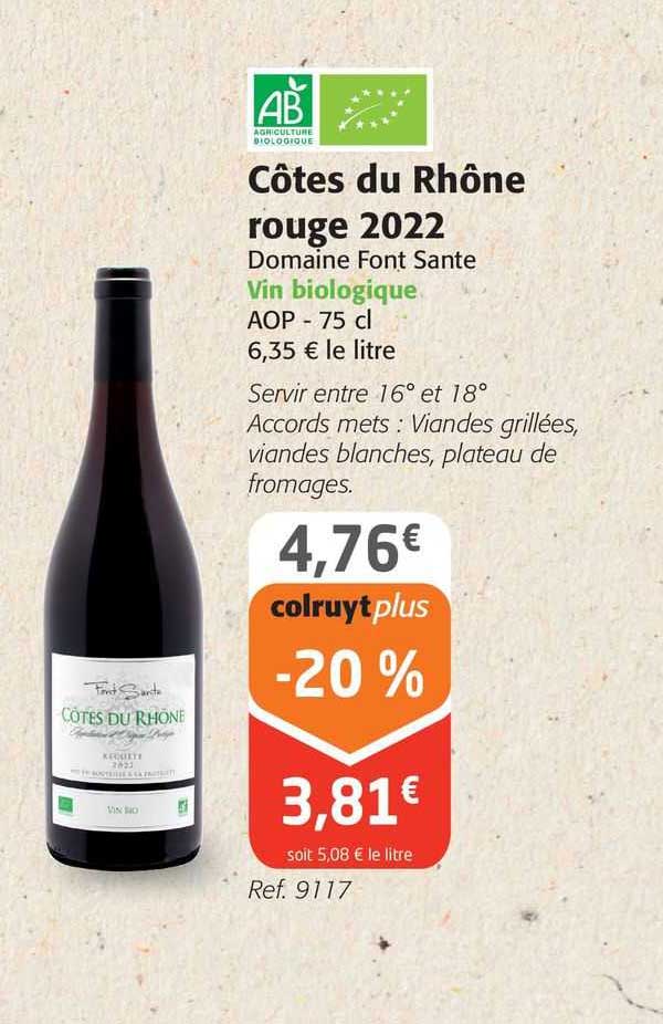 côtes du rhône rouge 2022 domaine font santé vin biologique aop