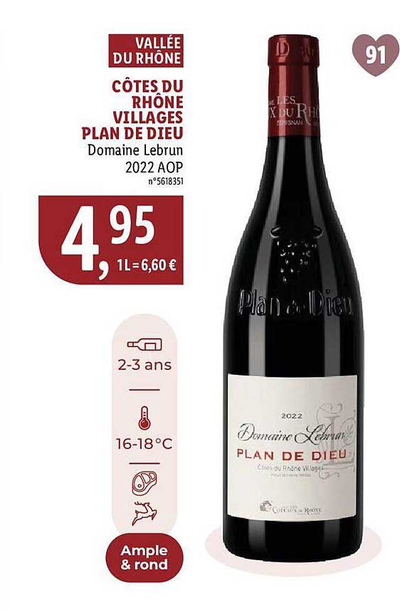 côtes du rhône villages plan de dieu domaine lebrun 2022 aop