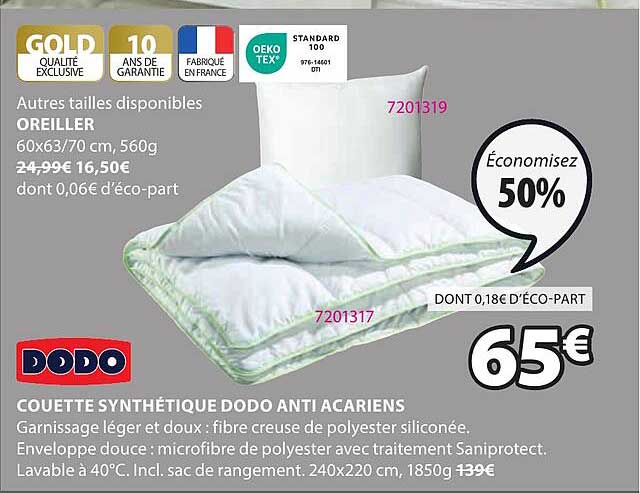 couette synthétique dodo anti acariens