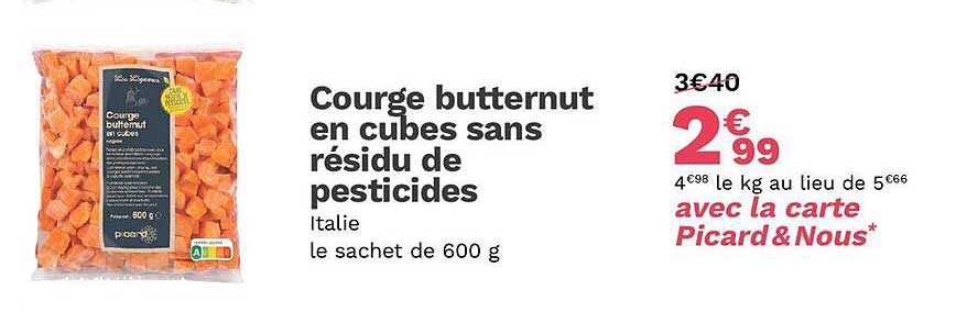 courge butternut en cubes sans résidu de pesticides