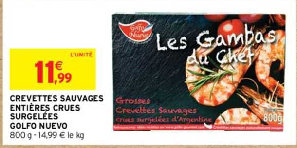 crevettes sauvages entières crues surgelées golfo nuevo