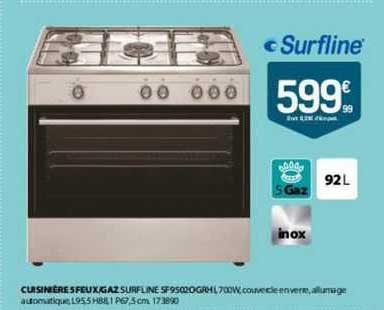Cuisinière 5 Feux, Gaz Surfline