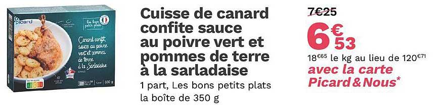 cuisse de canard confite sauce au poivre vert et pommes de terre à la sarladaise