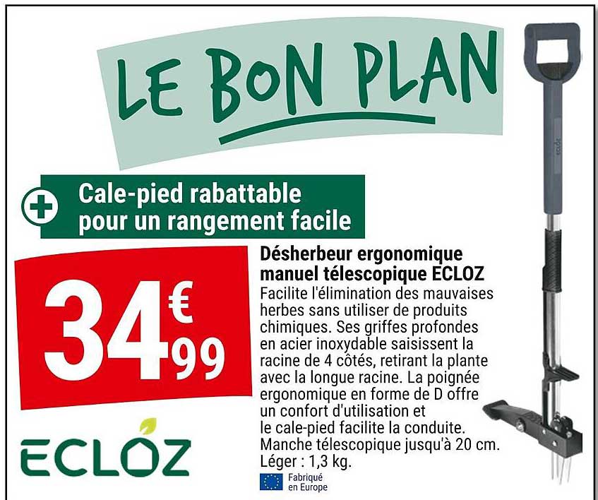 désherbeur ergonomique manuel télescopique ecloz