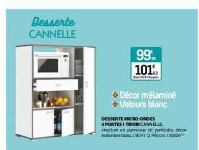 desserte micro-ondes 3 portes 1 tiroir cannelle