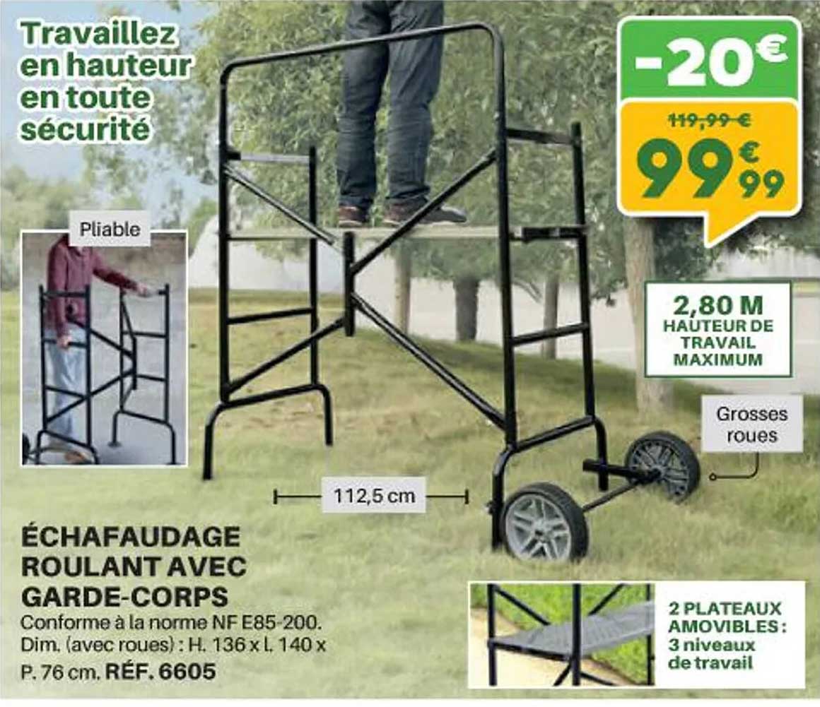 échafaudage roulant avec garde-corps