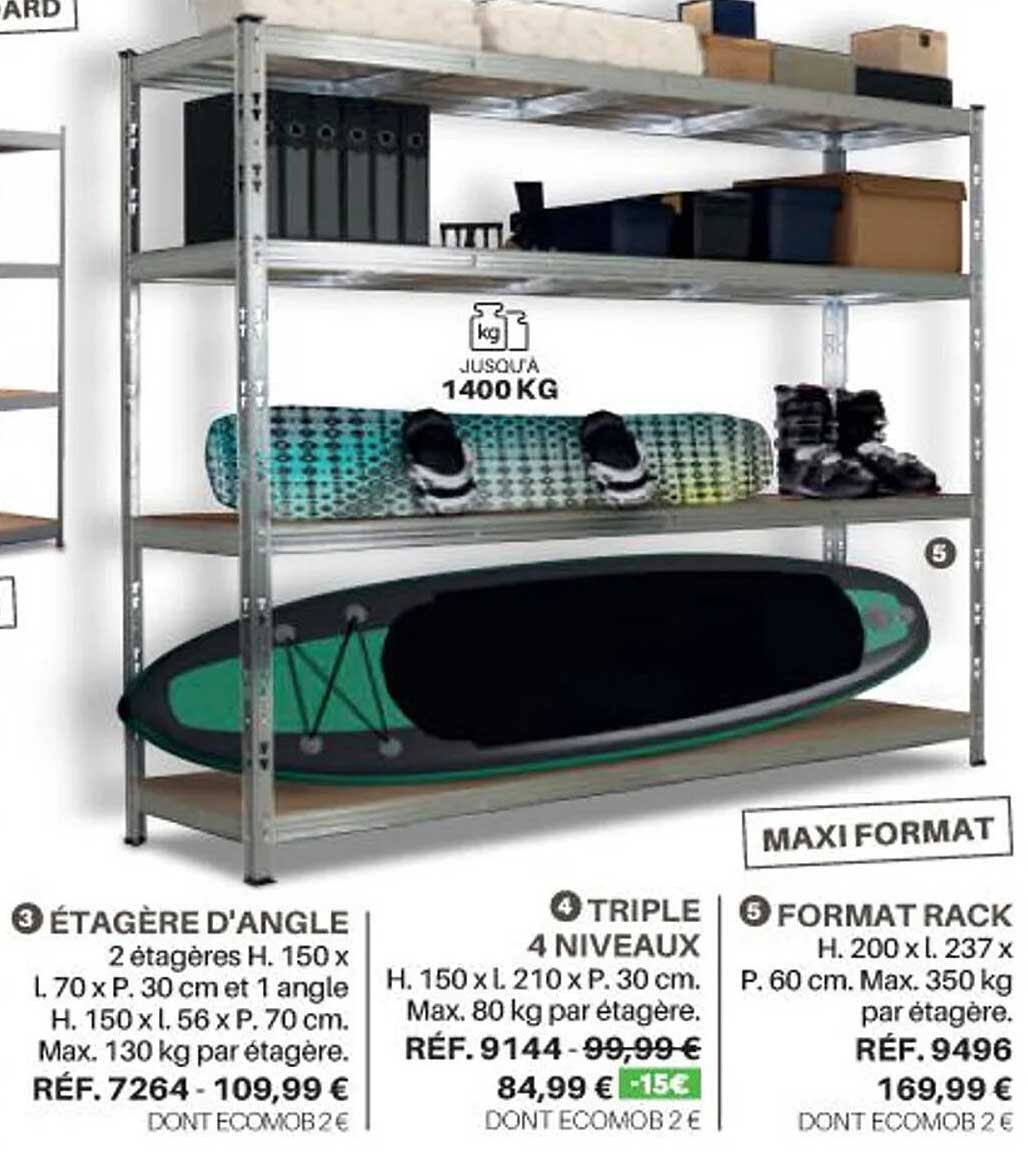 étagère d'angle, triple 4 niveaux, format rack