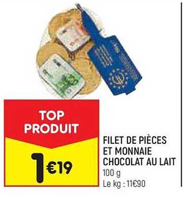 filet de pièces et monnaie chocolat au lait