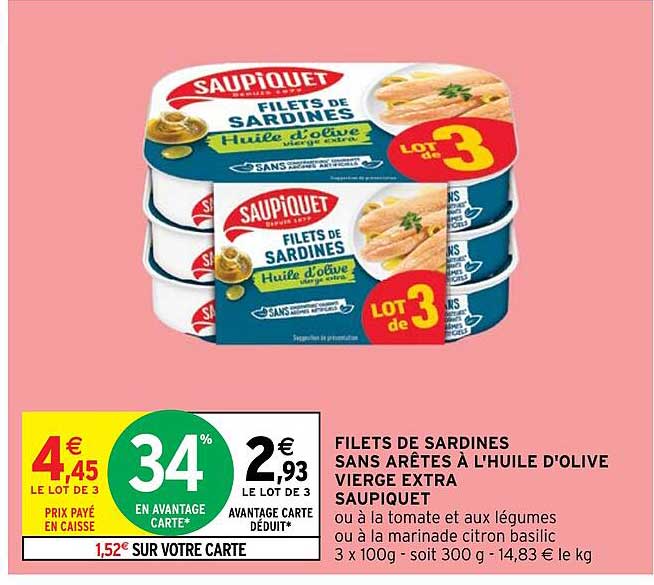 filets de sardines sans arêtes à l'huile d'olive vierge extra saupiquet