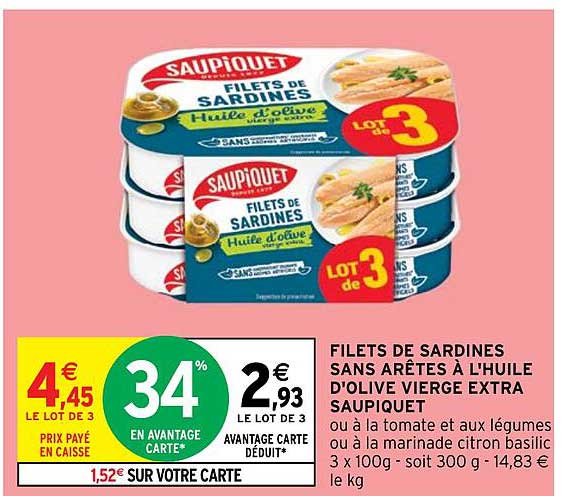 filets de sardines sans arêtes à l'huile d'olive vierge extra saupiquet