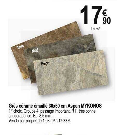 Grès Cérame émaillé 30 X 60 Cm Aspen Mykonos