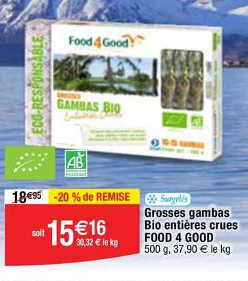 grosses gambas bio entières crues food 4 good