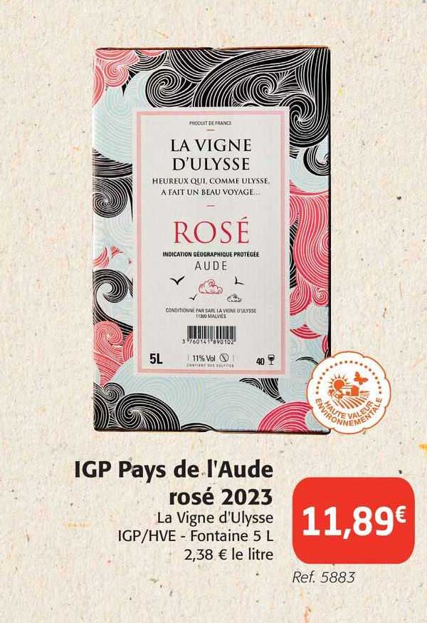 igp pays de l'aude rosé 2023 la vigne d'ulysse igp/hve