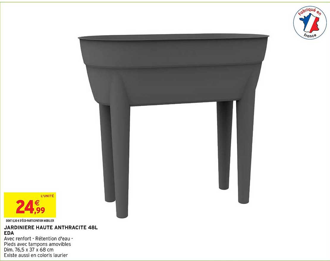 Jardinière Haute Anthracite 48l Eda