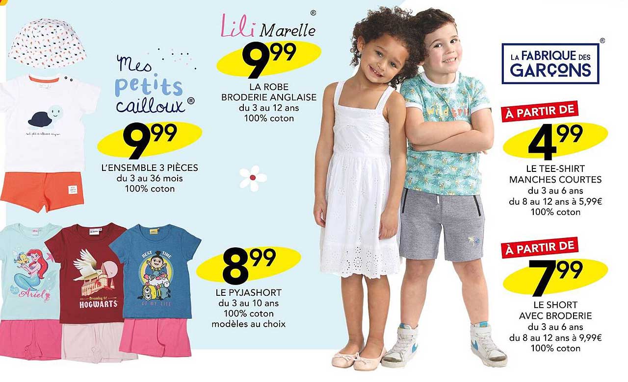 l'ensemble 3 pièces, la robe broderie anglaise lili marelle, le pyjashort, le tee-shirt manches courtes, le short avec broderie