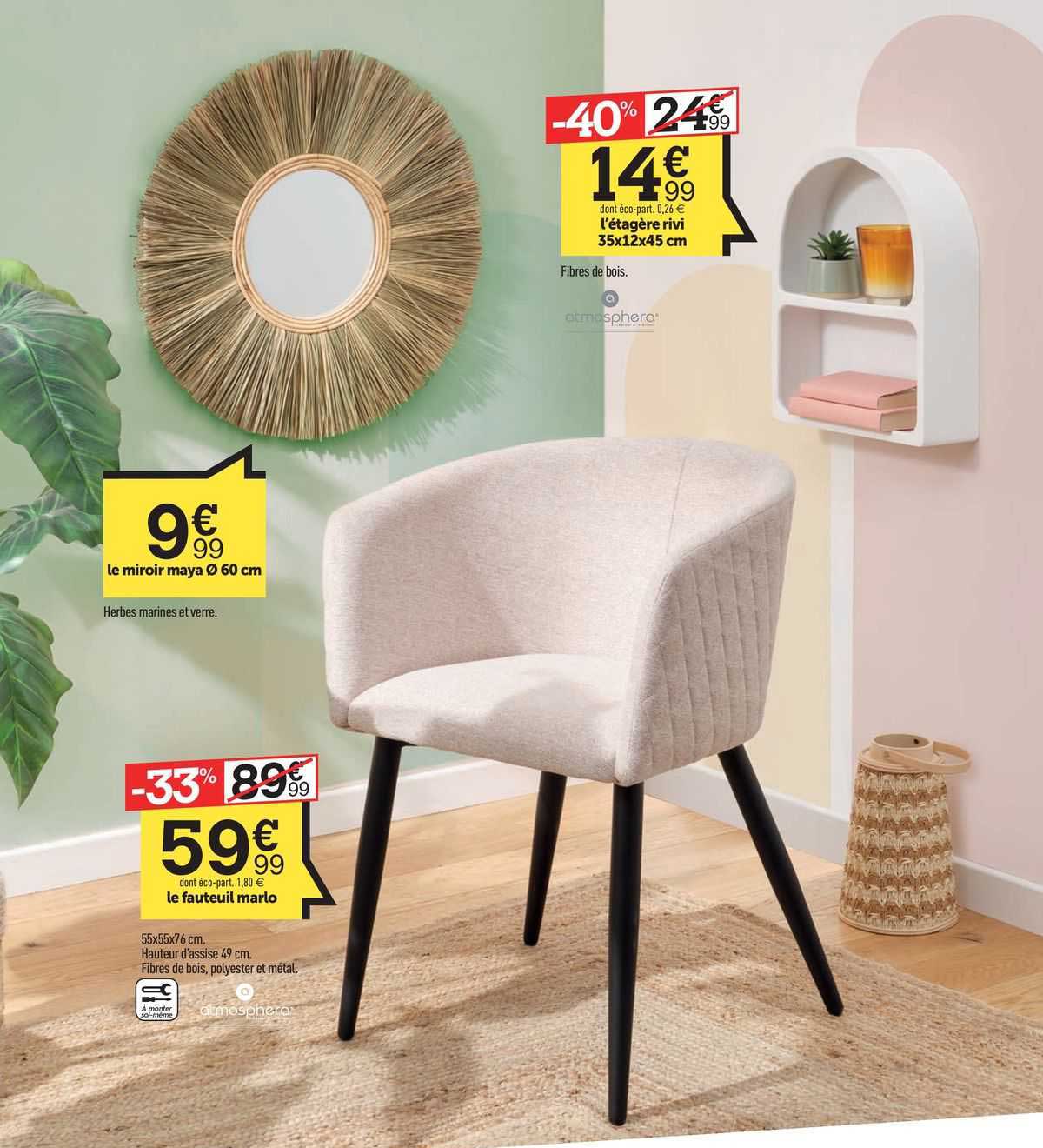 L'étagère Rivi 35 X 12 X 45 Cm, Le Miroir Maya ø 60 Cm, Le Fauteuil Marlo