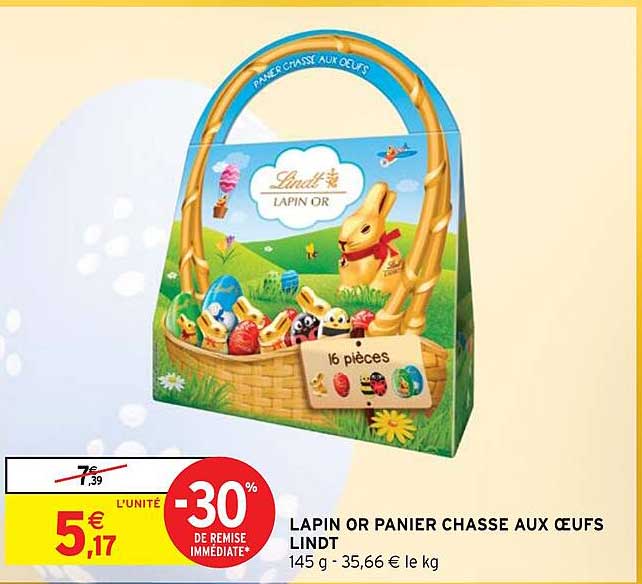 lapin on panier chasse aux œufs lindt