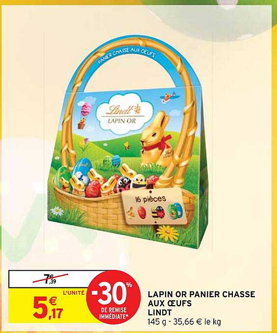 lapin or panier chasse aux œufs lindt