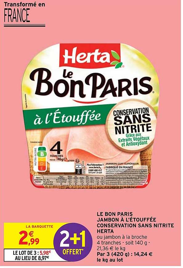 Le Bon Paris Jambon à L'étouffée Conservation Sans Nitrite Herta