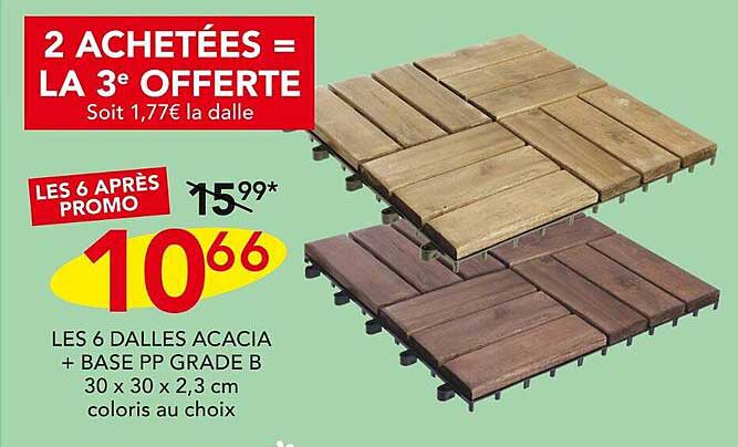 les 6 dalles acacia + base pp grade b