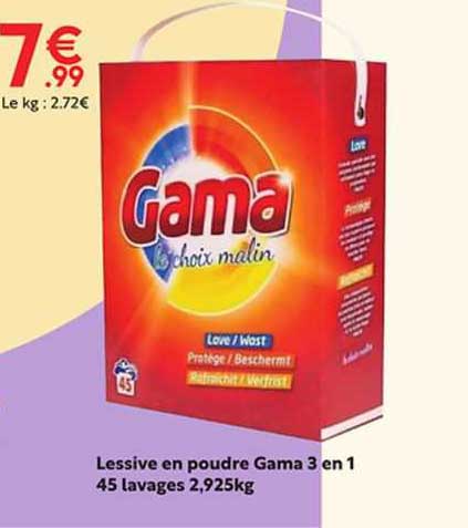 lessive en poudre gama 3 en 1 45 lavages