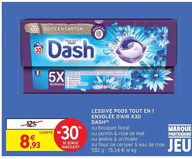 lessive pods tout en 1 envolée d'air x30 dash