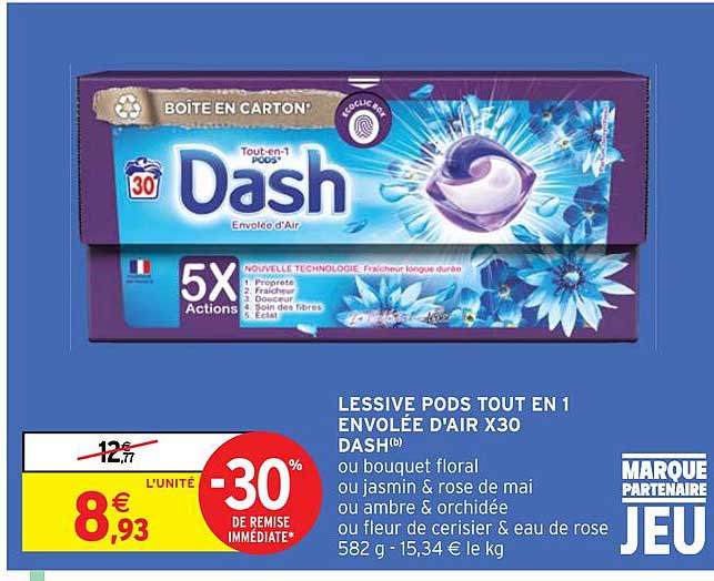 lessive pods tout en 1 envolée d'air x30 dash
