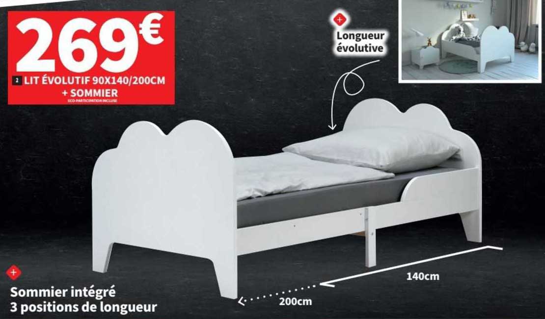 lit évolutif 90 x 140/200 cm + sommier