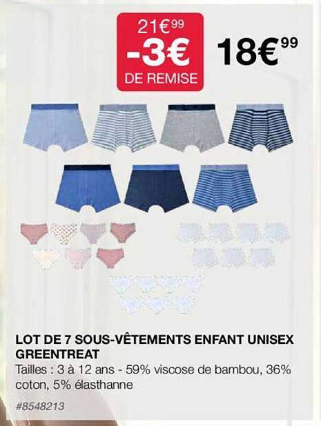 lot de 7 sous-vêtements enfant unisex greentreat