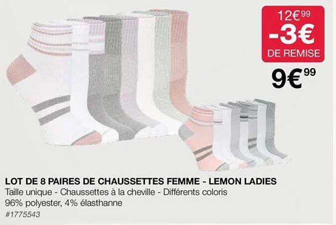 lot de 8 paires de chaussettes femme - lemon ladies