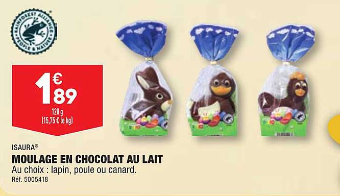 moulage en chocolat au lait isaura