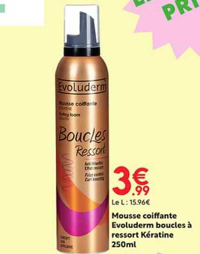 mousse coiffante evoluderm boucle à ressort kératine