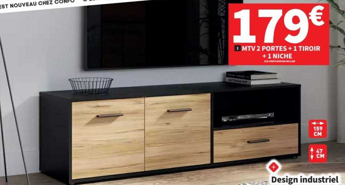 mtv 2 portes + 1 tiroir + 1 niche