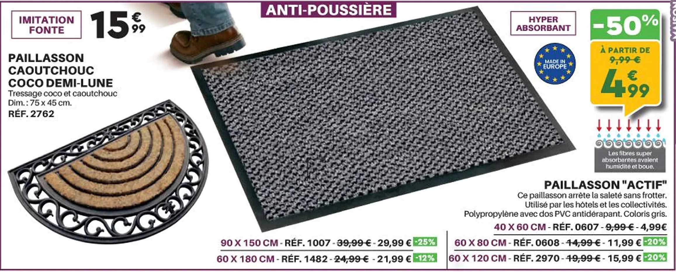 paillasson caoutchouc coco demi-lune, paillasson "actif"