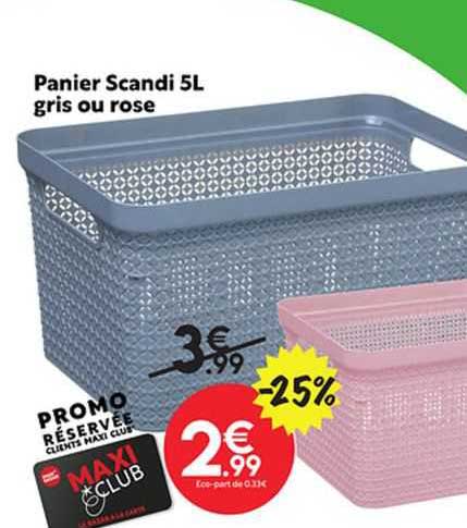 panier scandi 5l gris ou rose