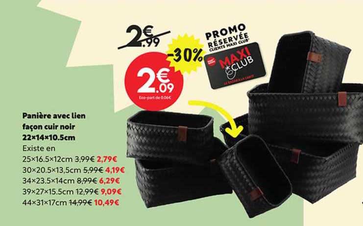 panière avec lien façon cuir noir 22x14x10.5cm