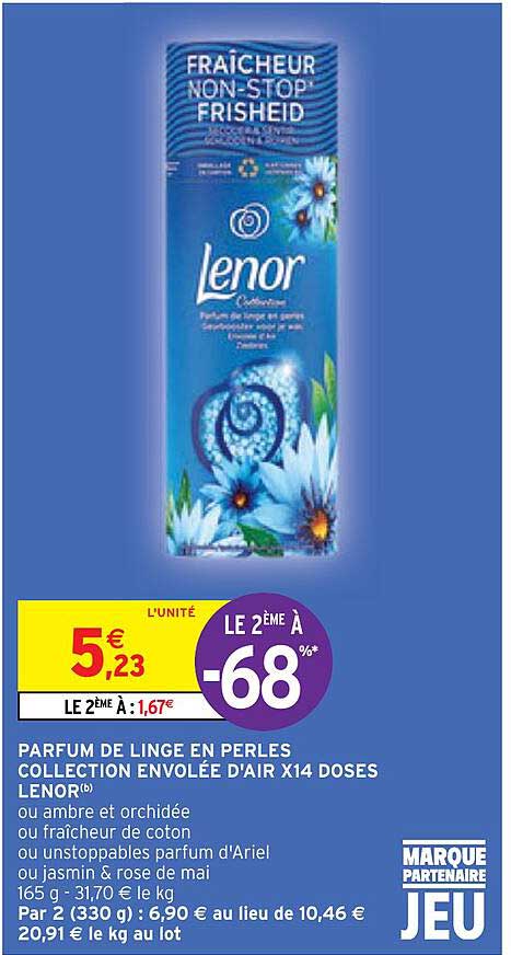 parfum de linge en perles collection envolée d'air x14 doses lenor