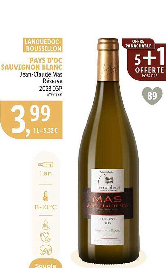 pays d'oc sauvignon blanc jean-claude mas réserve 2023 igp